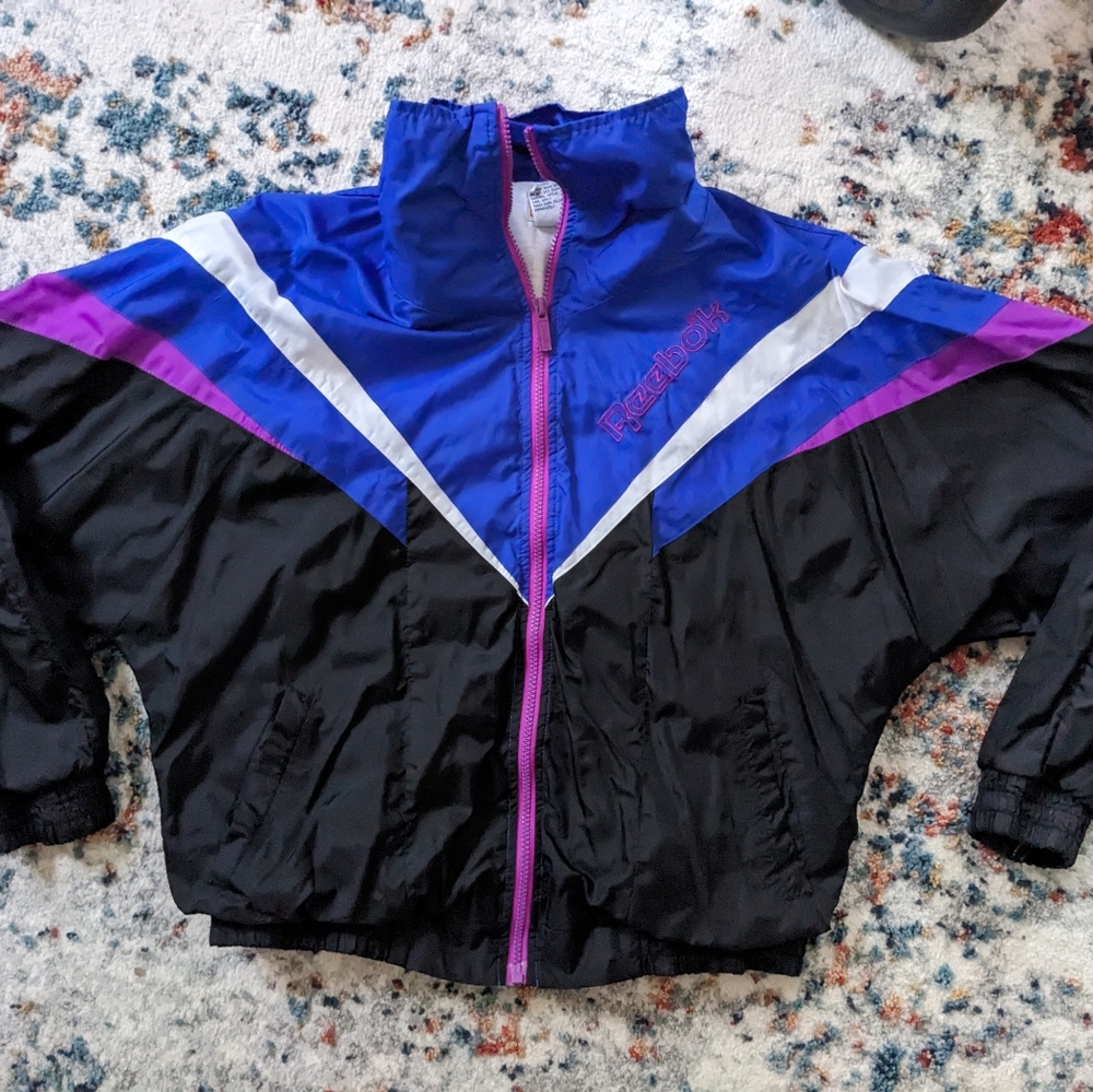Retro Black and Blue Windbreaker Jacket